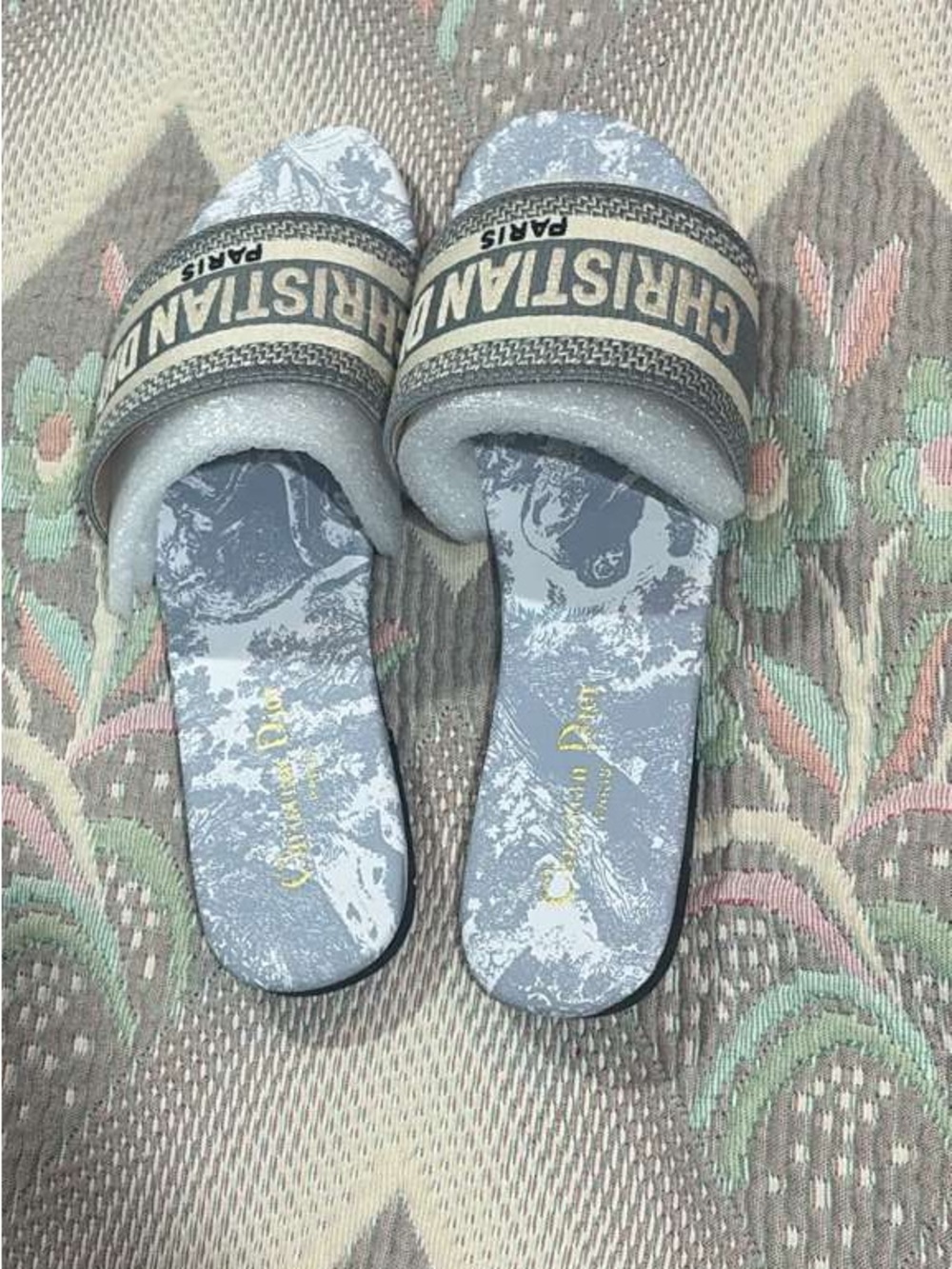 Dior Blue-Gray Christian Dior Logo Slide Sandals